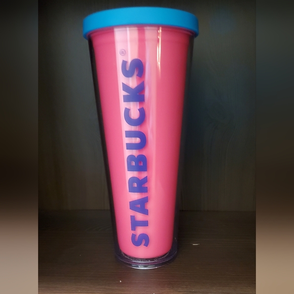Starbucks Other - Starbucks Neon Pink Blue Venti Tumbler Cup 2014 24oz